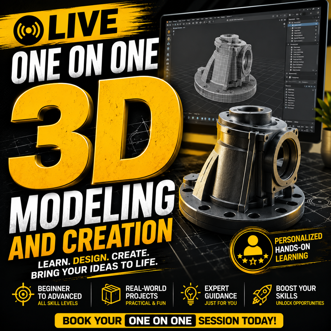 LIVE! ONE ON ONE 3D Modeling Training - 1hr Introductory Session