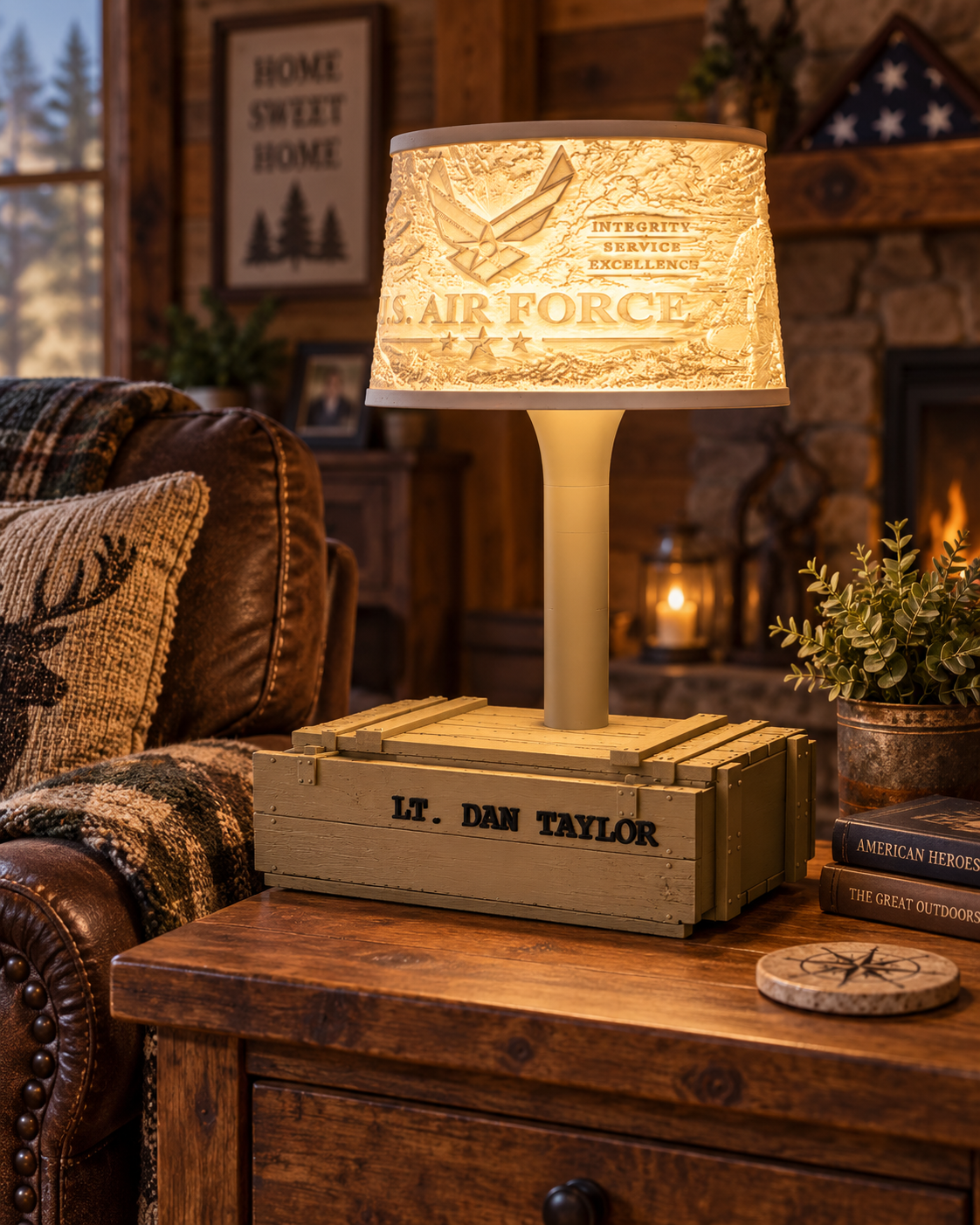 Military Lithophane Lampshade Collection - Wood Crate Lamp Base is Included
