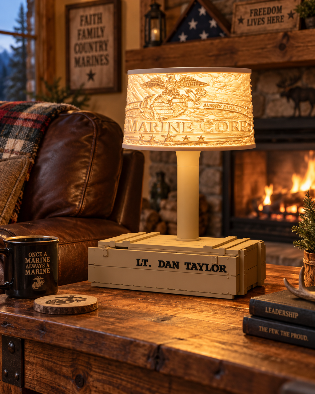 Military Lithophane Lampshade Collection - Wood Crate Lamp Base is Included