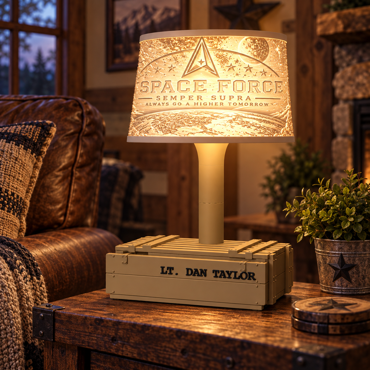 Military Lithophane Lampshade Collection - Wood Crate Lamp Base is Included