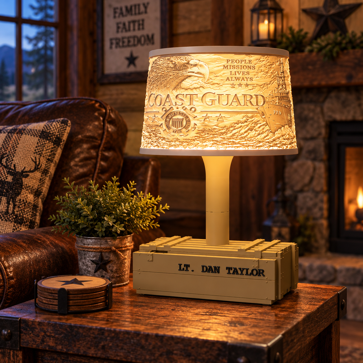 Military Lithophane Lampshade Collection - Wood Crate Lamp Base is Included