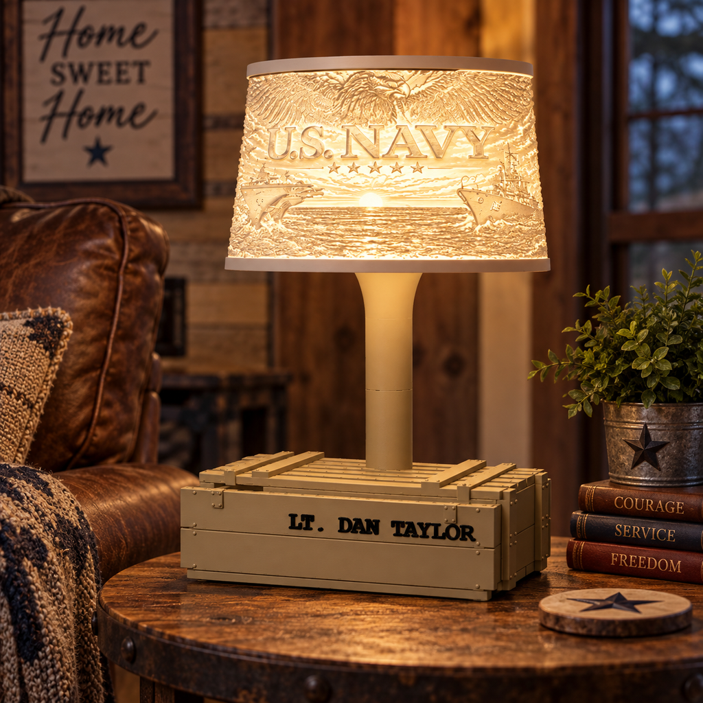Military Lithophane Lampshade Collection - Wood Crate Lamp Base is Included